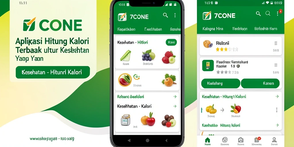 Tampilan antarmuka aplikai Hitung Kalori 7CONE yang menarik dan fungsional.