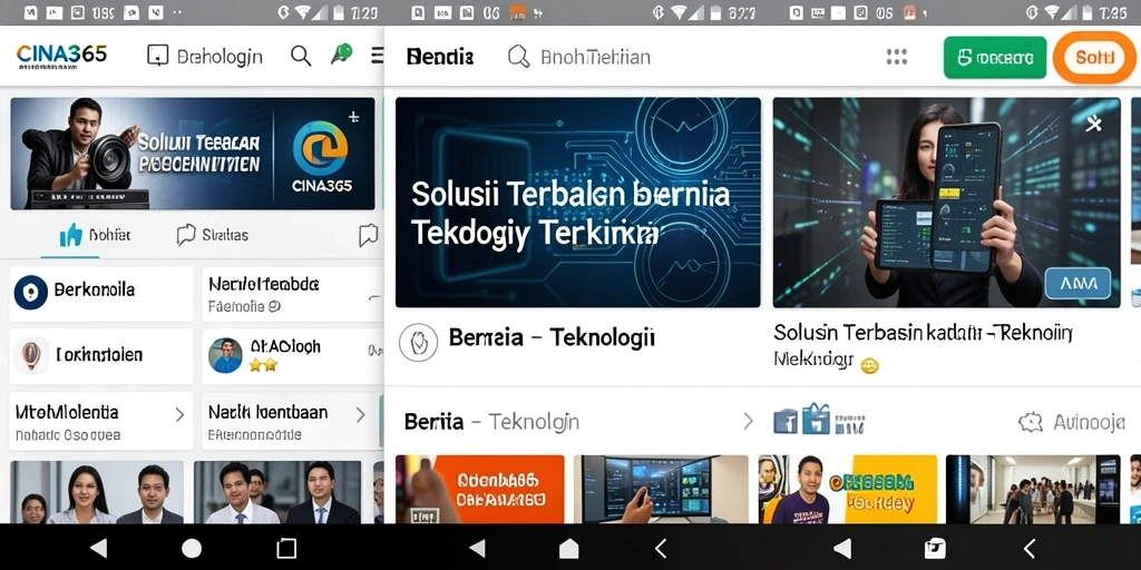 Tampilan antarmuka aplikasi CINA365 yang modern dan informatif.