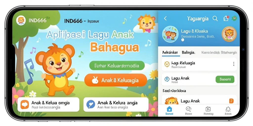 Antarmuka aplikasi <strong>IND666</strong> yang ceria dan interaktif untuk lagu anak.