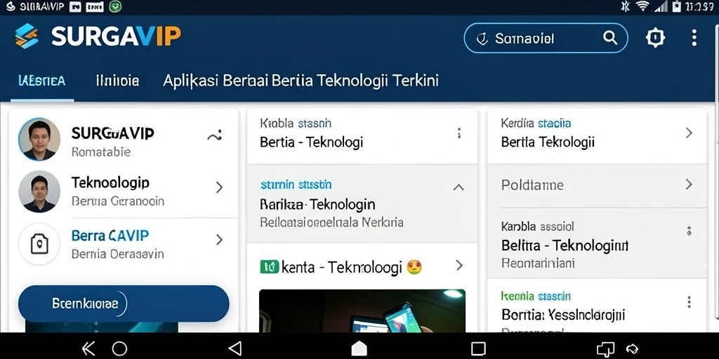 Tampilan antarmuka aplikasi SURGAVIP untuk berita teknologi.